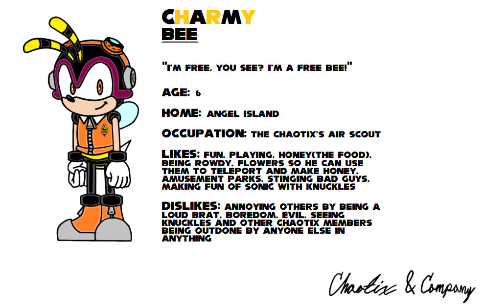Charmy Bee Profile by CHAOTIXandCOMPANY on DeviantArt