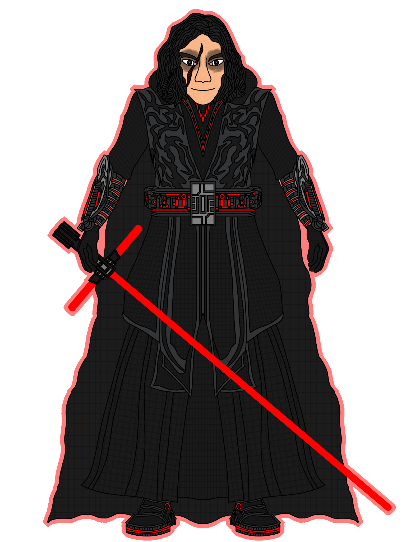 Supreme Leader Kylo Ren (unmasked with lightsaber)