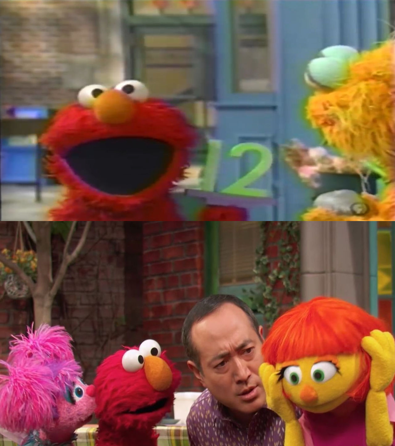 Julia cringes over Elmo getting into a rage by ehrisbrudt on DeviantArt