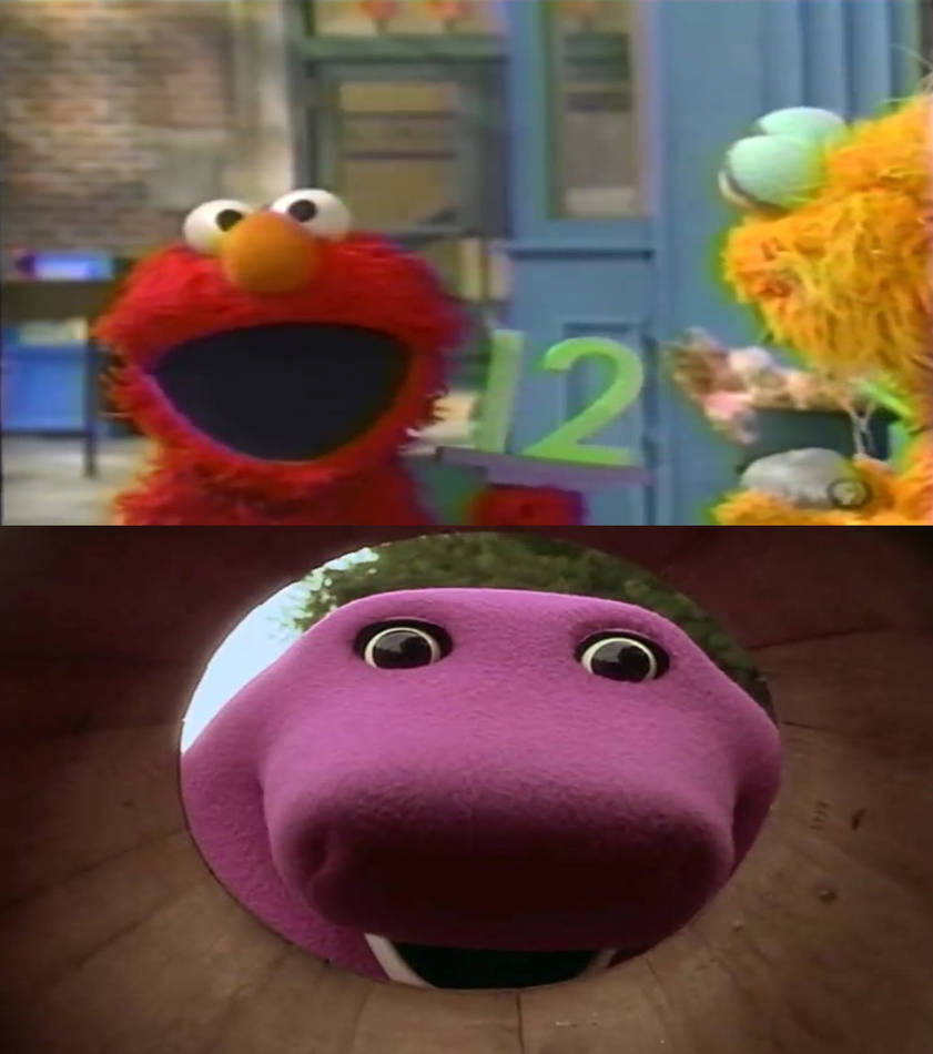 Barney reacts to Elmo getting in a rage by ehrisbrudt on DeviantArt