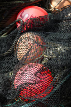 fishing floats on the quay side