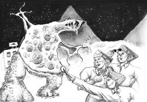 Inktober 52 26 - 17. Greasy /Pyramids vs. Pizzilla