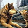 Wolf cub and mother