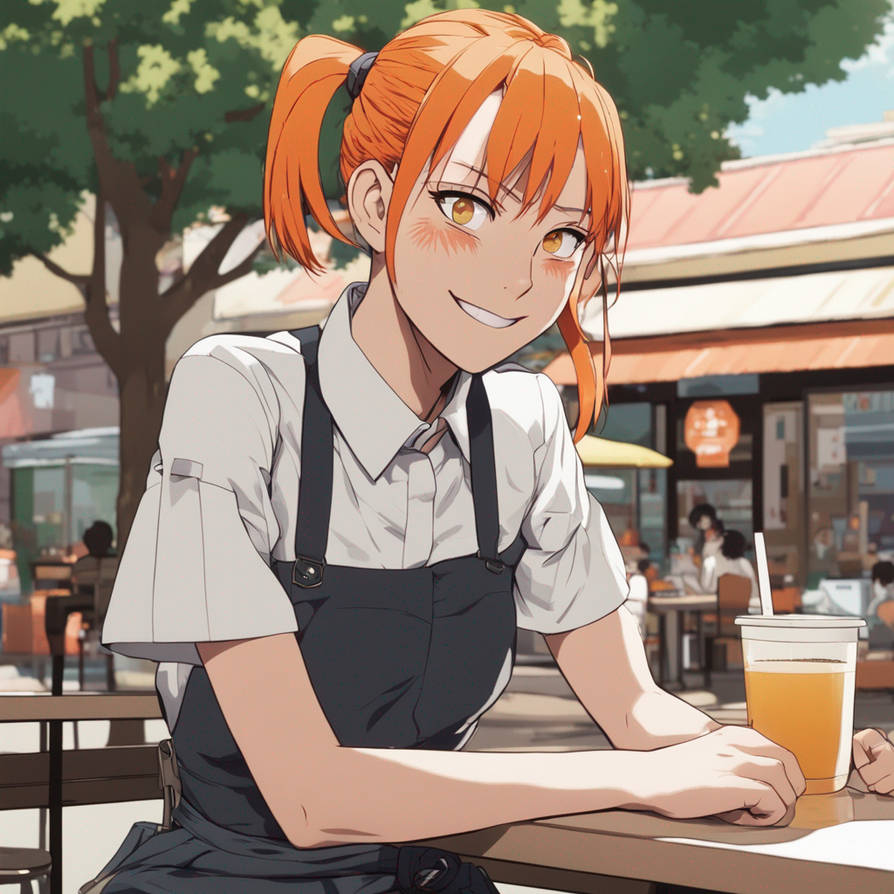 Makima from Chainsaw Man, orange hair, tied back