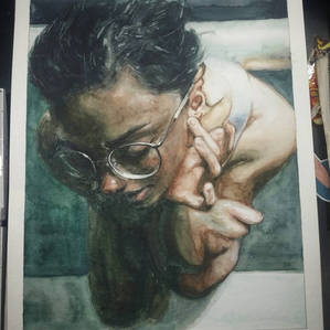 Watercolor girl with glasses