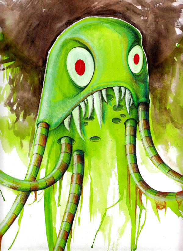 Green Octopus - watercolour