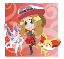 Serena with Sylveon and Fennekin