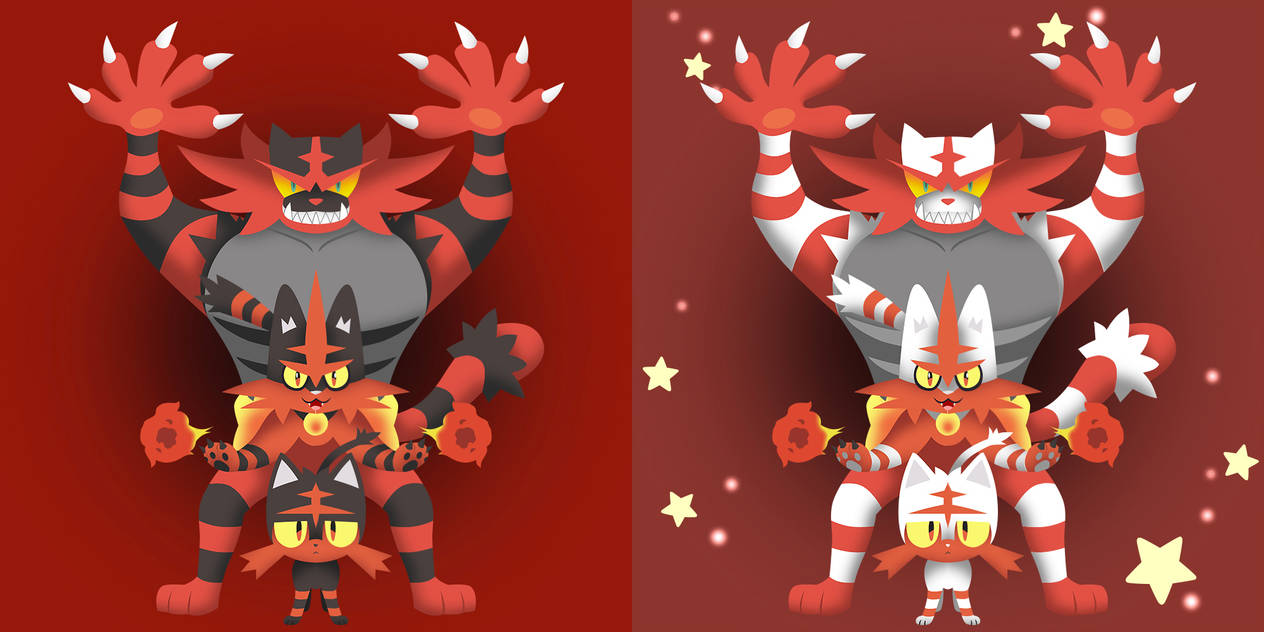 Litten Evolution + Shiny by Mockingbyrd on DeviantArt