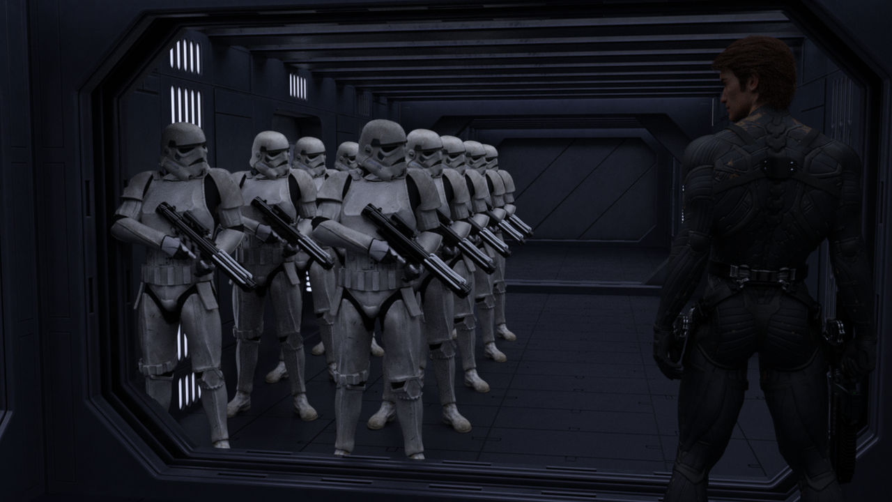 Sterling in ship corridor with Stormtroopers by Conklingc on DeviantArt