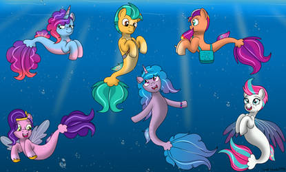 The Mane 5 Plus Misty As Seaponies by Small-Brooke1998