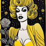 DreamUp Creation: Yellow Drag Queen - Linocut -3-