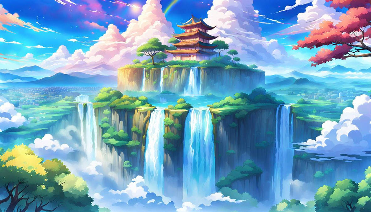 Fantasy Landscape Wioth Waterfalls