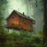 Forest house in the post-apocalyptic world