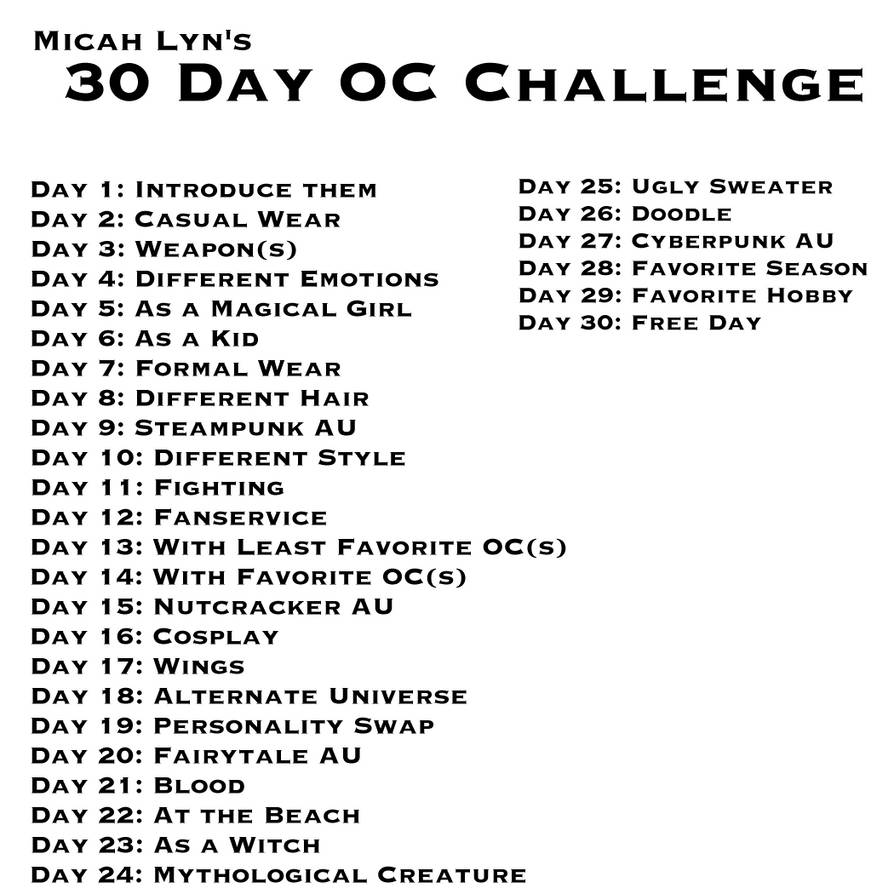 30 Day Oc Challenge by ODEEG on DeviantArt