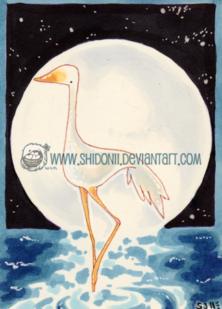 Crane by the Moon ACEO ATC