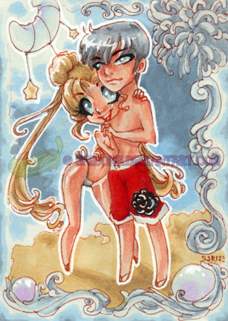 Sailor Moon and Mamoru Day at the Beach ACEO ATC