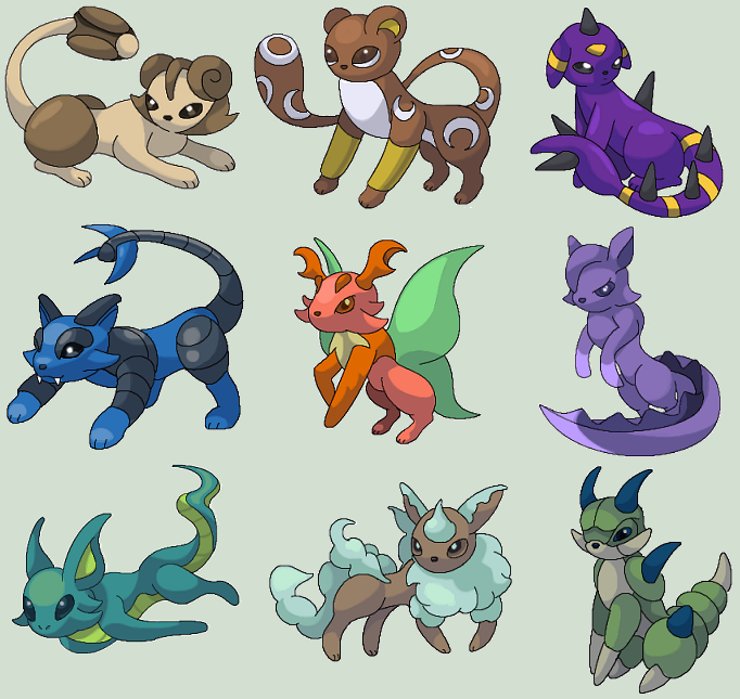 Eevee evolution for every type (some are concept art)  Eevee evolutions, Pokemon  eevee evolutions, Pokemon eevee