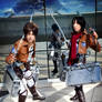 Colossal Attacking, Mikasa and Eren Cosplay