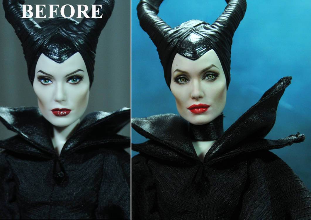 Doll Repaint Angelina Jolie Maleficent Disney vers by noeling