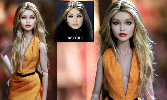 Gigi Hadid custom doll repaint by Noel Cruz