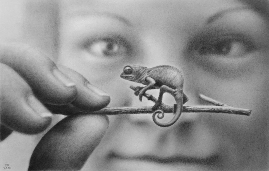 speed drawing girl with chameleon by 8DFineArt