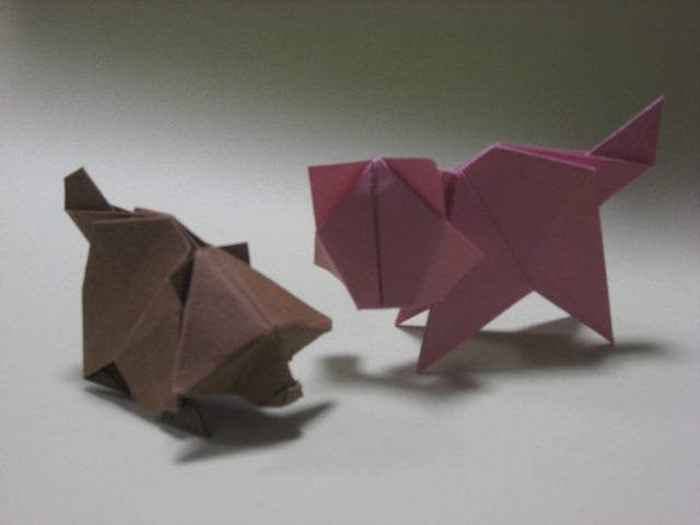 Origami Cat and Raccoon dog