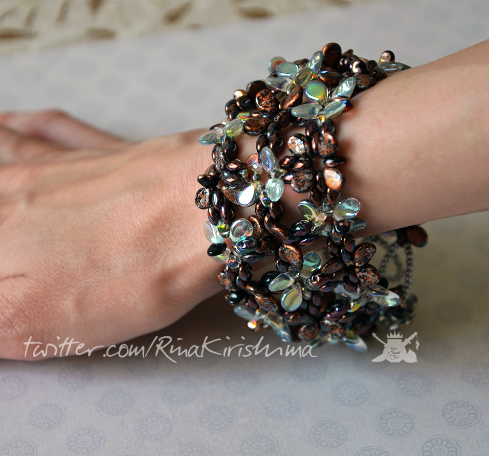 Bronze and Opal Glass Flower Bracelet