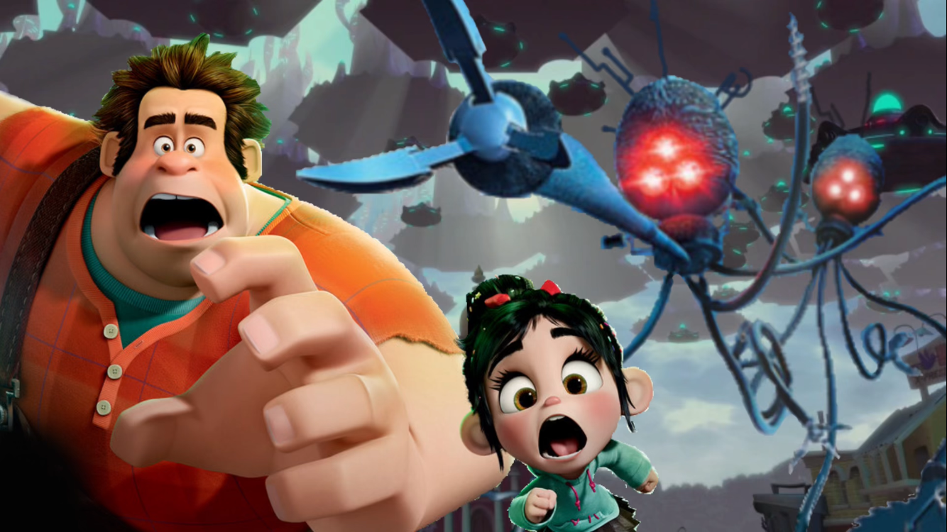 Ralph and Vanellope running from Alien Robots! by Bloodyhedge on DeviantArt