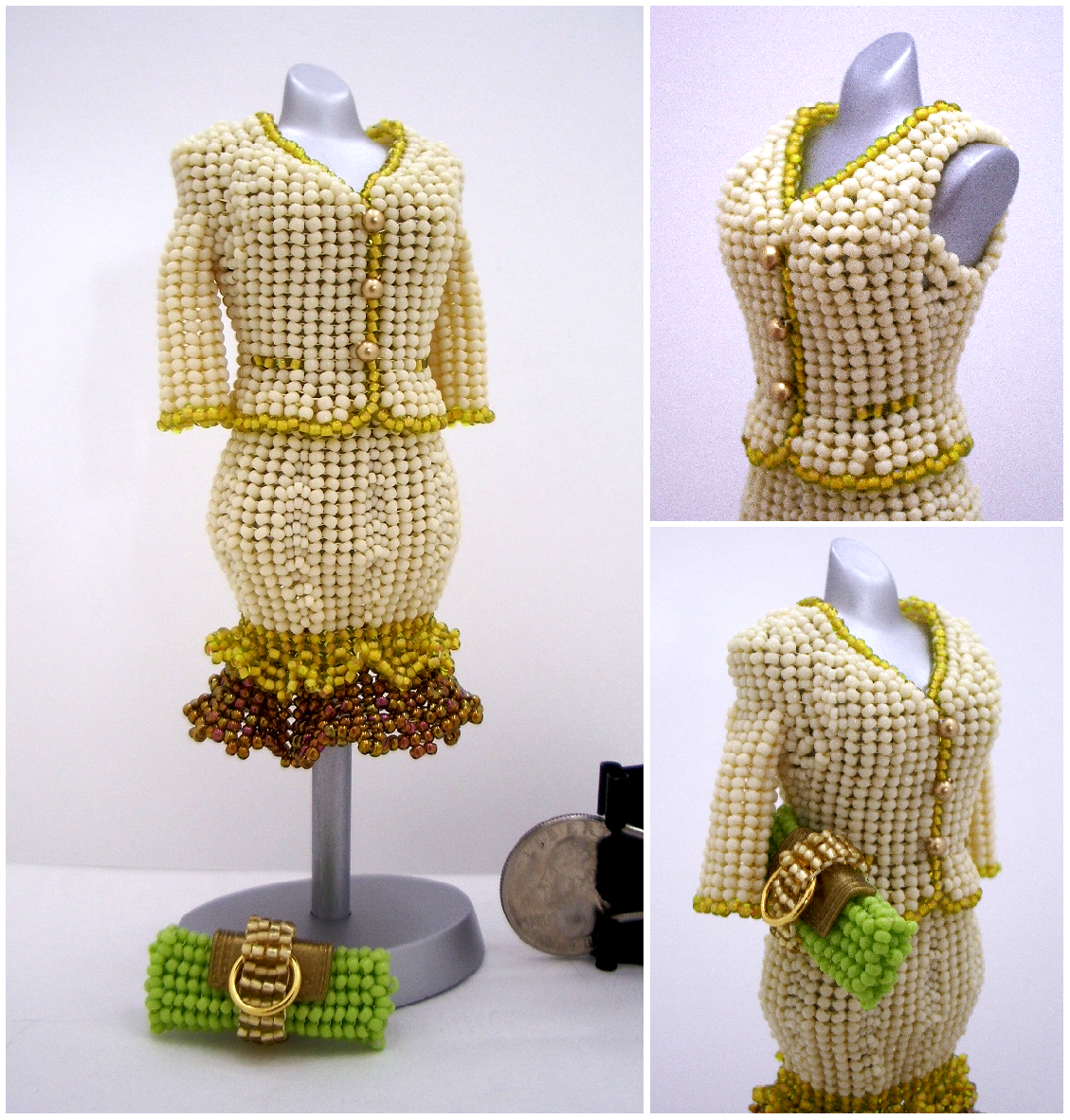 Two-Piece Creamy Suit Bead Dress