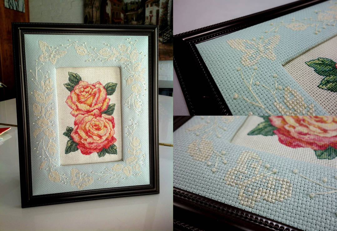 Rose Whisper - Roses with Butterfly Border Frame by pinkythepink