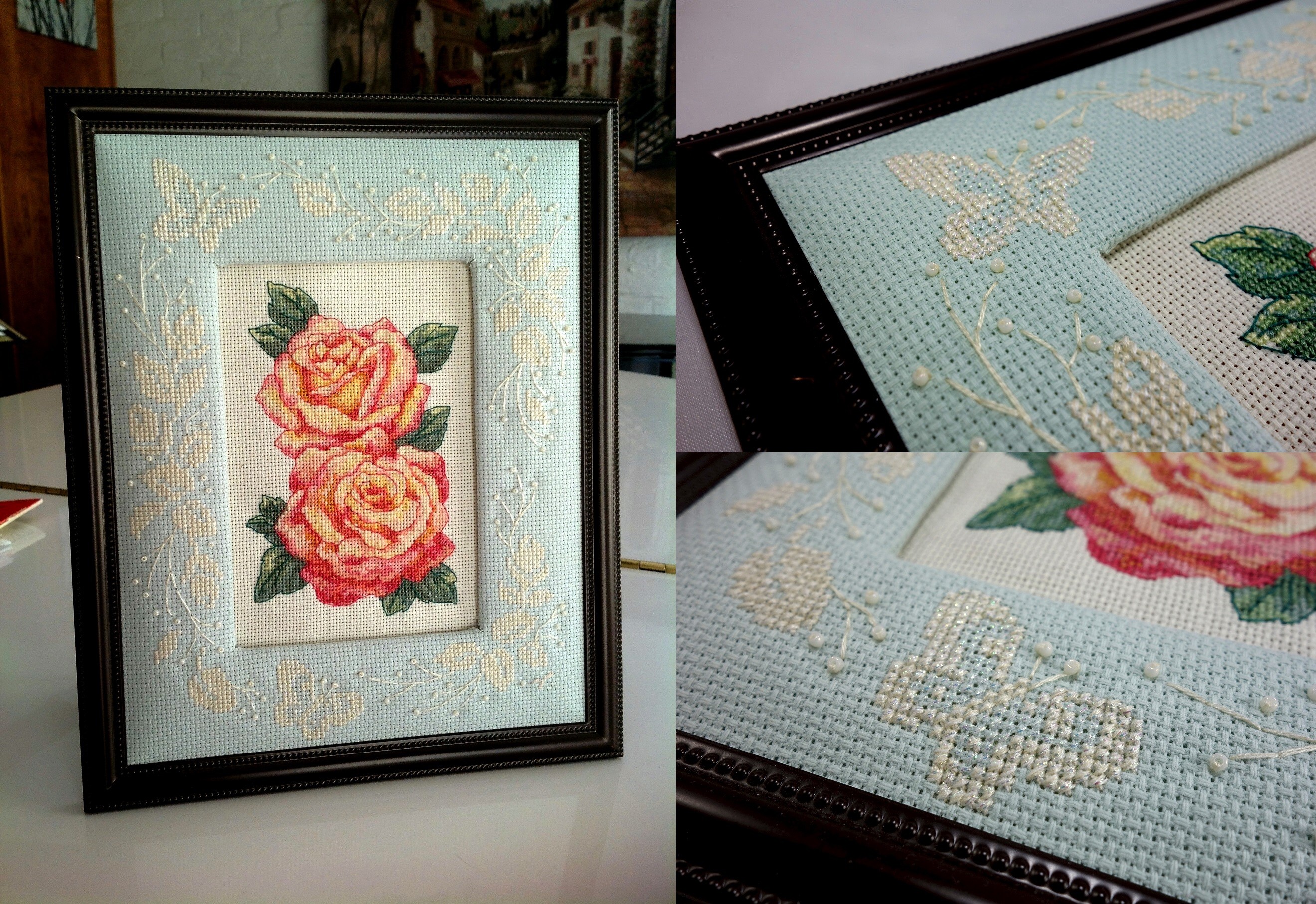 Rose Whisper - Roses with Butterfly Border Frame by pinkythepink