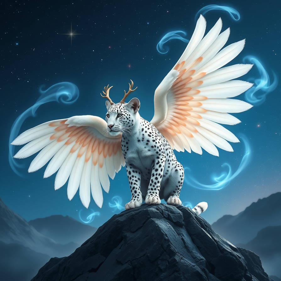 Winged Leopard Vector Magical White Angel Leopard With Wings On Mountain by AutherTiza on ...