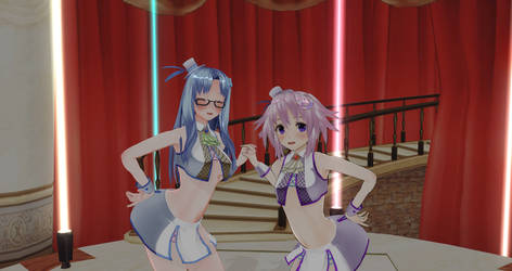 Rei and Neptune posing as Idols