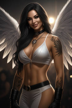 Angel Brunette in white wings