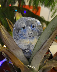 Rock painting: hamster hides in bushes