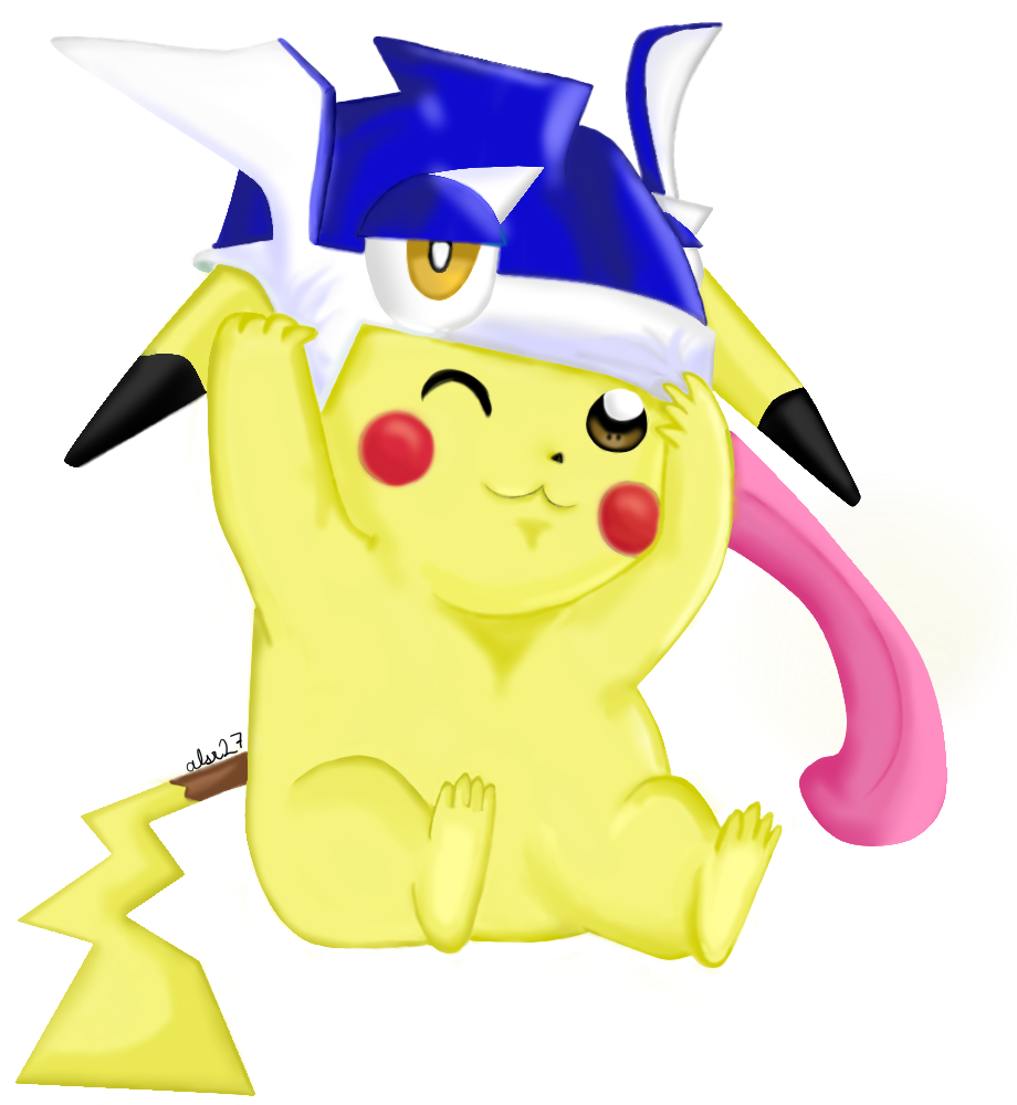 Pikachu wearing Greninja's hat