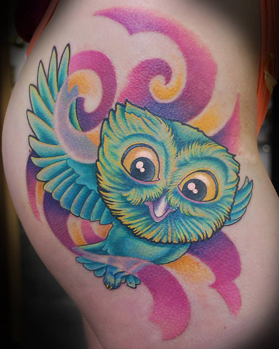 Hip owl tattoo by joshing88