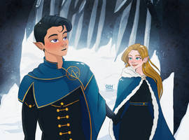 Feyre and Rhys taking a stroll in the snow
