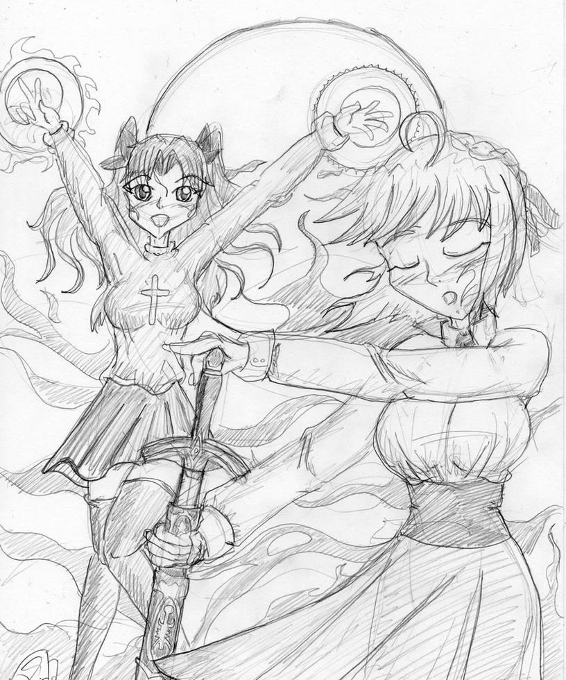 Saber Vs Rin Rin and Saber by Escafa on DeviantArt