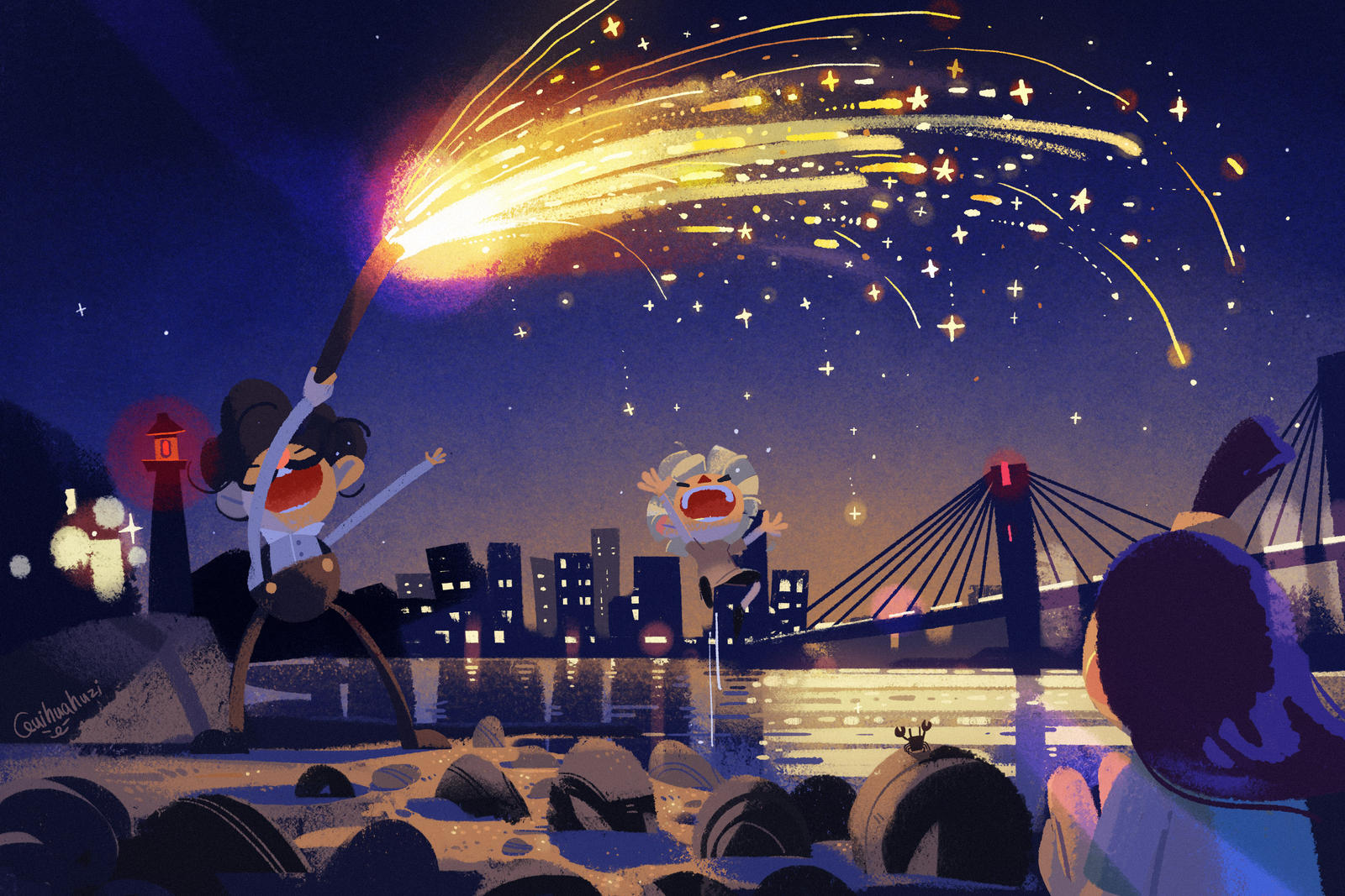 Setting off fireworks with my son by guihuahuzi on DeviantArt