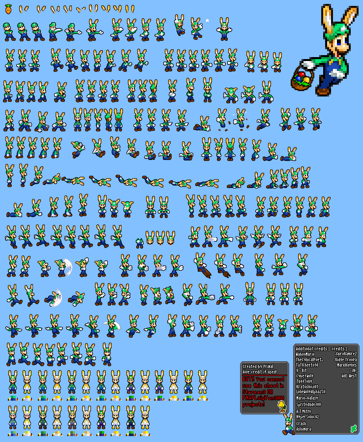 Bunny Luigi TuffTony Palette Sprite Sheet by PrimalKoopa on DeviantArt