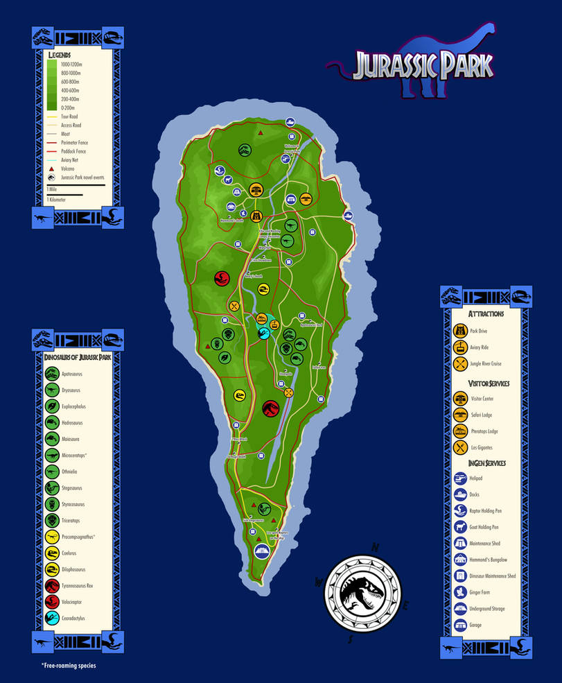 Jurassic Park (novel) Isla Nublar map by GodzillaLagoon on DeviantArt