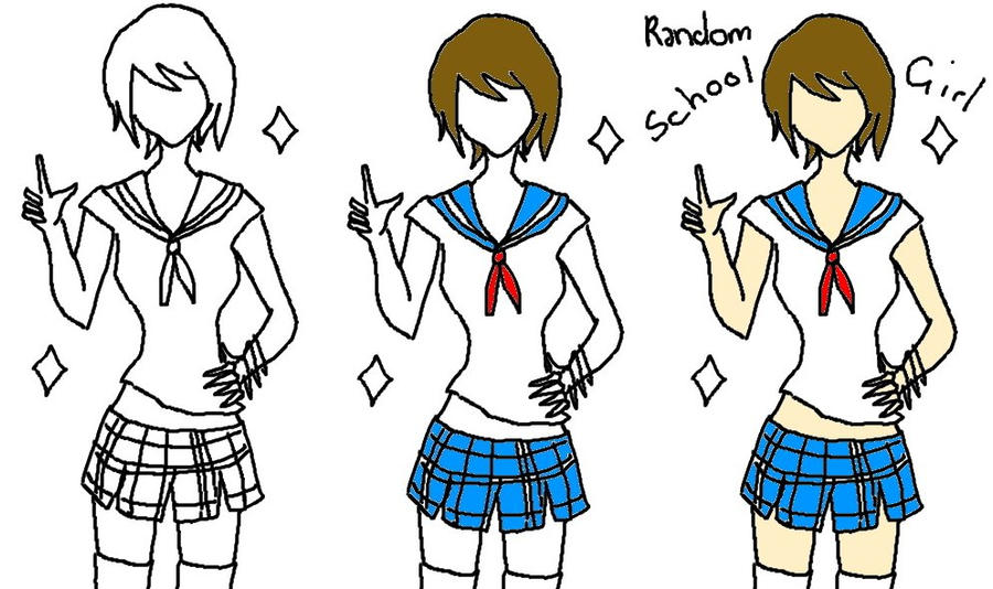 schoolgirl lineart an coloured