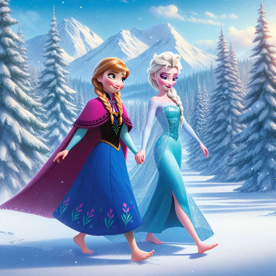Anna Elsa Raining Anna and Elsa lose their shoes in snow... by DisneyFan017 on DeviantArt