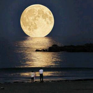 full moon in the ocean.