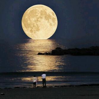 full moon in the ocean.