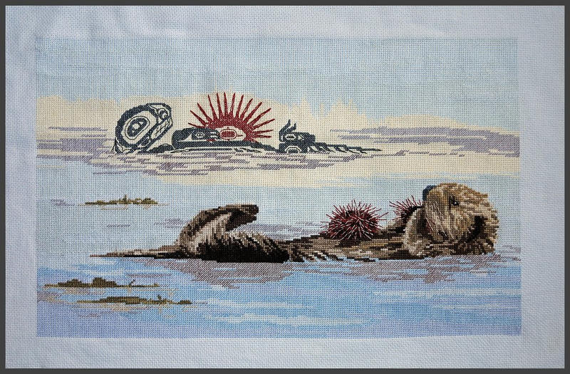 Cross Stitch Sea Otter and Urchin by Susan Coleman