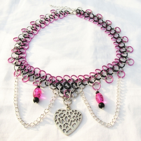 Pink and Black Heart Necklace