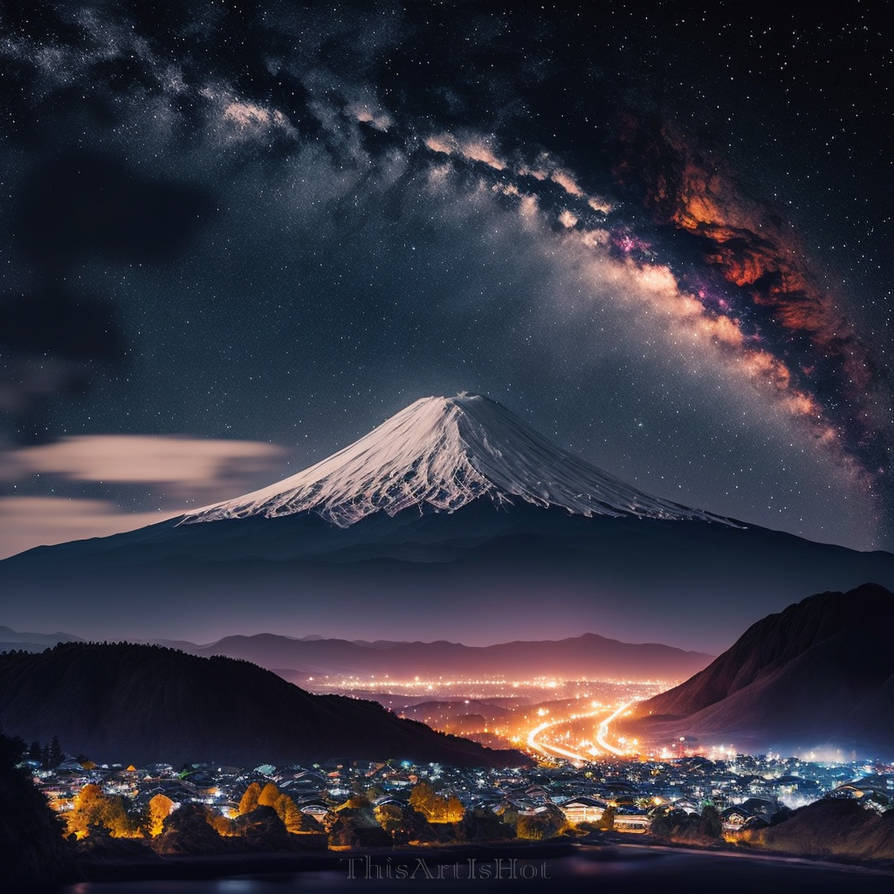 Galaxy over Mount Fuji by AiArtWorkhouse on DeviantArt