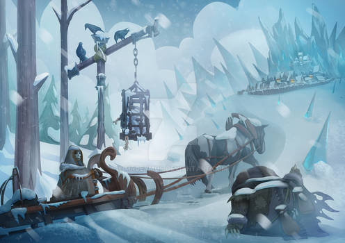 Illustration of a winter landscape, fantasy.